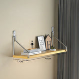 No-Drill Wood-Look Floating Wall Shelf with Metal Rails, Adhesive Hooks and Screws, 40 x 15 cm V1188-MS-731-081
