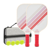 2PCS White Striped Fiberglass Pickleball Paddles & 4PCS Balls Set with Hardshell Storage Box - Shock V888-ELOSUNG49742