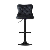 Artiss 4x Velvet Bar Stool Adjustable Height Nailhead Trim Kitchen Counter Stool BA-K-1105-BKX4