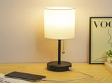 Fabric Bedside Table Lamp Bedroom Nightstand Lamp with LED Bulb 3 Color Temperatures Desk Light USB V1294-YM0901-L6887