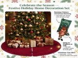 Festive Holiday Home Decoration Set - Red Knitted Christmas Tree Skirt & Reindeer Stocking Combo for V888-ELOSUNG54469