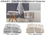 Jenny Mclean Pom Pom Cotton Set of 7 Towel Set Grey Tones V442-RAN-TOWEL-POMPOMSETOF7-GREY-RE