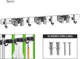 2 Pack Wall Mounted Broom Holder And Mop Organizer, Stainless Steel Tool Rack With 4 Slots And 5 V1237-ZY-807-173