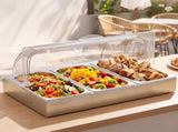 5-Star Chef 3 Pan Food Serving Display Stainless Steel with Clear Roll Top Cover FD-3PAN-LID-SS