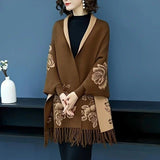 Double-sided Jacquard Cheongsam Shawl, Color-Blocked Fringed Cape Design, Autumn/Winter Fashion & V1232-SMWJPJ004