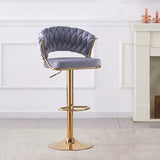 2x Height Grey Velvet Padded Golden Round Base Barstools Chairs V255-GP1802R-GREY