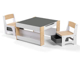 Keezi Kids Table and Chair Set, 4 in 1 Wooden Activity Table with Bookcase, Storage Box and KTC-G-BS-NT