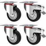 4 pcs Set 75Mm Swivel Castors With Brake - Furniture Castors Up To 50Kg Per Wheel - Heavy Duty V1188-MS-227-1870