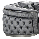 3 Seater Sofa Grey Velvet Fabric Solid Wood construction Silver Stainless Steel Trim V43-SOF-DUK3SGR-S
