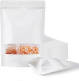 100 Pcs White Paper Bags with Window, 7.9" x 11.8" Stand Up Pouches Bags, Zipper Food Storage Bags V1258-DP02-F-783