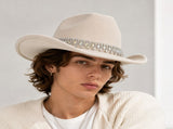 Rhinestone Cowboy Hat - Beige Western Hat with Iridescent Gemstone Fringe Band, Wide Curved Brim for V888-ELOSUNG57116-2