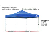 Instahut Gazebo Pop Up Marquee 3x3 Folding Tent Outdoor Camping 500D Oxford Blue GAZEBO-T-3X3-F-BU