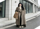 Loosefit Big Lapel Woolen Overcoat for Women, Nut Brown Tone, Size M, EarlySpring Transseasonal V1221-XM-LB5086-ZS151