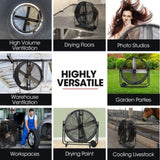 BAUMR-AG 42" 1067mm 660W Industrial Mobile Floor Drum Fan, Belt Drive, Tilting, Large, Commercial, V219-SPCAIRBM42DA