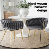 1 Set of 2 Artiss Dining Chairs Velvet Armchair Grey UPHO-C-DIN-01-VEL-GYX2