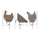 Set 3 Asst Rust Chook Family Garden Stakes 35cm V637-24832CHK