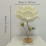 Rose Flower Table Lamp Aesthetic Bedside Desk Nightstand Cute Room Pink White Decor Gold Metal V1107-124-56878-WHI
