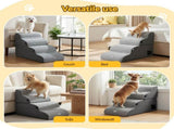 i.Pet Dog Stairs and Bed 2-in-1 Sofa Car Foam Non-Slip Washable Pet Stairs Indoor Grey FDR-D-FOAM-4T-2IN1-GR