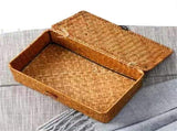 Wicker Shelfs Bin with Lid, Handwoven Seagrass Storage Bins Rectangular Household V1189-LWWAL-20260401-05463