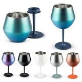 2 Pcs Green and Silver Detachable Stainless Steel Wine Glass - 14oz Portable Stemmed Goblet V888-ELOSUNG27237