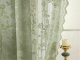 Scalloped Edge Lace Sheer Curtains 52W x 63L, Pink Rose Floral Embroidery Rod Pocket Curtain Panels, V1192-AZ-W-18102