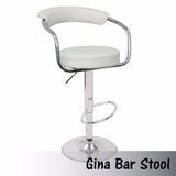 2X White Bar Stools Faux Leather High Back Adjustable Crome Base Gas Lift Swivel Chairs V43-BS-GINA-WH