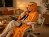 Carrot Hooded Blanket with Beige-grey Memory Foam Lumbar Support Pillow, Cozy Wearable Throw Blanket V888-ELOSUNG54181