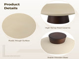 Modern Ceramic Pedestal Fruit Bowl, Shallow Serving Bowl with Wooden Base, Elevated Decorative Fruit V1192-AZ-W-18349