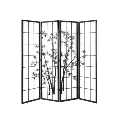 Artiss 4 Panel Room Divider Screen 174x179cm Bamboo Black White RD-5019-4P-BK