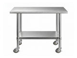 Cefito 914x762mm Stainless Steel Kitchen Bench w/ Splashback Work Table Prep Bench Commercial 430 SSKB-430S-WHEEL-36-30
