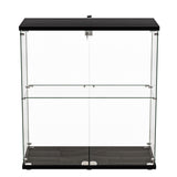 Stacked Glass Display Cabinet Lockable Collections Storage 2 Tier Shelf 2 Door DBOX1002-2-D-BK