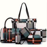 Women'S Bag Set Six Piece Bag Set Checkered Bag Large Capacity Bag Korean Style - Blue - Size V1347-127-40368-BLU-30-27-13