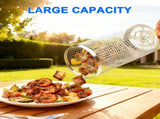 Rolling Grill Basket Set with Removable Wooden Handle 304 Stainless Steel BBQ Rotating Cage for V1107-CS-SKL