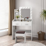 Diana Vanity Set with Shelves Cushioned Stool and Lighted Mirror- White V264-TAB-717C-WHE-NA-1