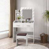 Diana Vanity Set with Shelves Cushioned Stool and Lighted Mirror- White V264-TAB-717C-WHE-NA-1