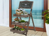 3-Tier A-Frame Wooden Sidewalk Sign Chalkboard With Display Shelf Planter Stand V767-JJ-XZ161