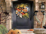 Autumn Sunflower Wreath for Front Door Fall Farmhouse Buffalo Lattice Pumpkin and Wreaths Home Door, V1192-AZ-W-20367