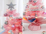 45cm Pink Mini Christmas Tree Natural Log Base, Pink & Blue Wrapped Design, Star Topper, Letter V1232-FSSDS-001