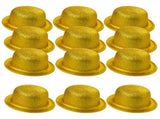 12x GLITTER BOWLER HAT Fancy Party Plastic Costume Cap Fun Dress Up Sparkle BULK - Yellow/Gold V563-12GLTRBWLRHAT-YLW-GLD