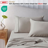 Accessorize 400TC Stone Bamboo Cotton Sheet Set 40cm Wall King Single V442-HIN-SHEETS-BAMBOOCOTTON40CM-STONE-KS