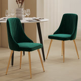 Viva Forever Set of 2 Green Velvet Dining Chairs-Art Deco Design with Gold Metal Legs V264-DNC-414V-GRN-02