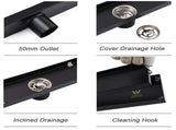 Matt Black 600mm Tile Insert Linear Shower Grate Floor Drain 50mm Waste Outlet V1233-LGTI02A600BL