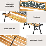 Gardeon Outdoor Garden Bench Seat 126cm Wooden Cast Iron 3 Seater Patio Furniture GB-IR-WOOD-NTL