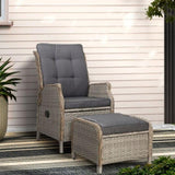 Gardeon Recliner Chair Sun lounge Wicker Lounger Outdoor Furniture Patio Adjustable Grey ODF-RCL-RW-CHOTM-GE