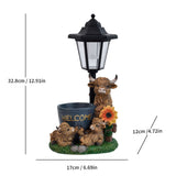Highland Cow Family Solar Garden Light Style 3 - Resin Animal Statue with Planter & Sunflower, Warm V888-ELOSUNG55512
