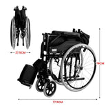 Orthonica 24in Self Propelled Foldable Steel Wheelchair - Black WCR-MAS-003-BK