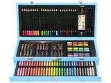 145 Piece Deluxe Art Set Wooden Art Box & Drawing Kit Blue Art Kit with Crayons, Oil Pastels, V1107-120-29721-BRN-1PACK