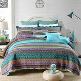 Grenn Teal Boho style Printed Bedspread Quilt Set Pillowcases V745-MAC06193Q13U