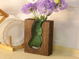 Vase with inlaid wood and glass - Rustic style wood and glass vase - Solid wood and glass vase V1259-DP01-BO-465