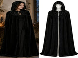 Black Velvet Cape Hooded Cape Cosplay Cape Halloween Costume Cape Party Cape - Black - Size XL V1403-130-75065-BLK-XL